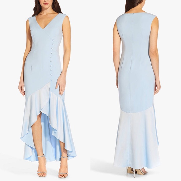 Adrianna Papell Dresses & Skirts - NEW Adrianna Papell SKYWAY BLUE Side BUTTON DETAIL V-Neck HIGH LOW Dress GOWN 16